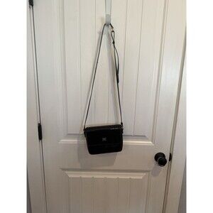 Sam Edelman Black Patent Faux Leather Crossbody Bag Gold Logo Flap Purse